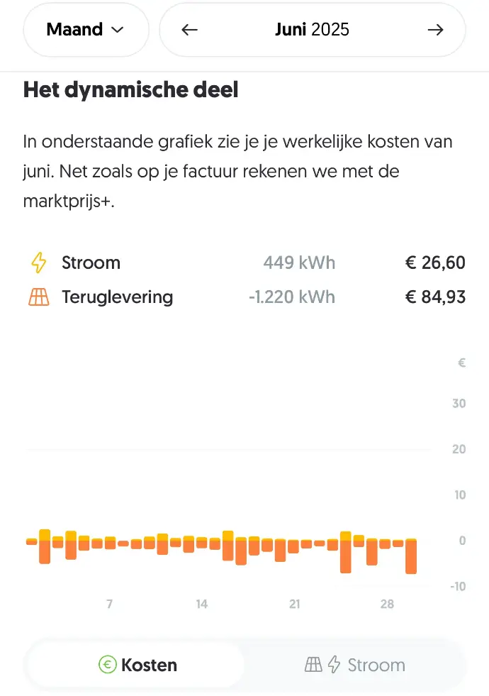 Energieverbruik en teruglevering in juni